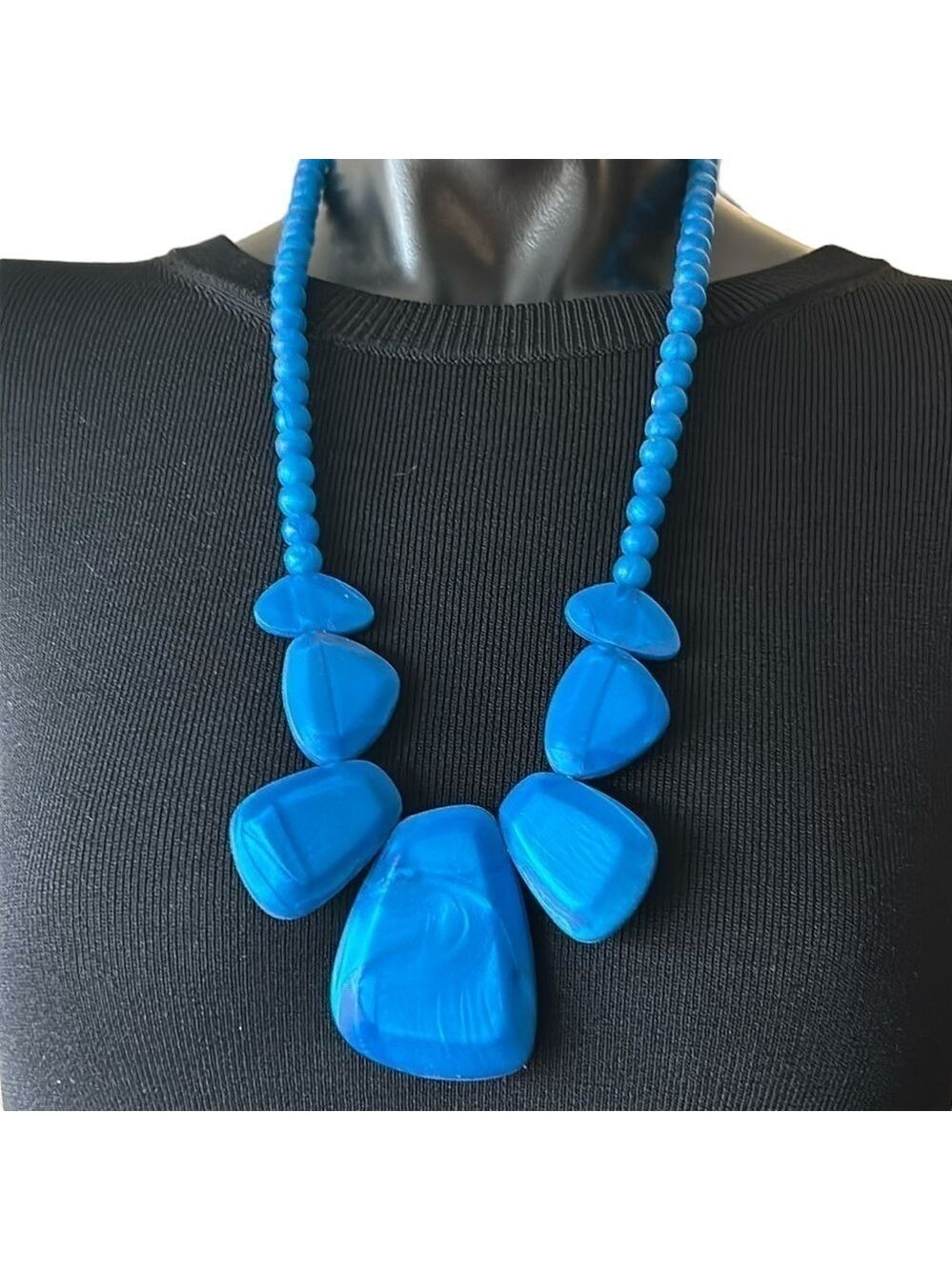 Cerulean Blue Neoprene Silicone Rubber Beaded Necklace